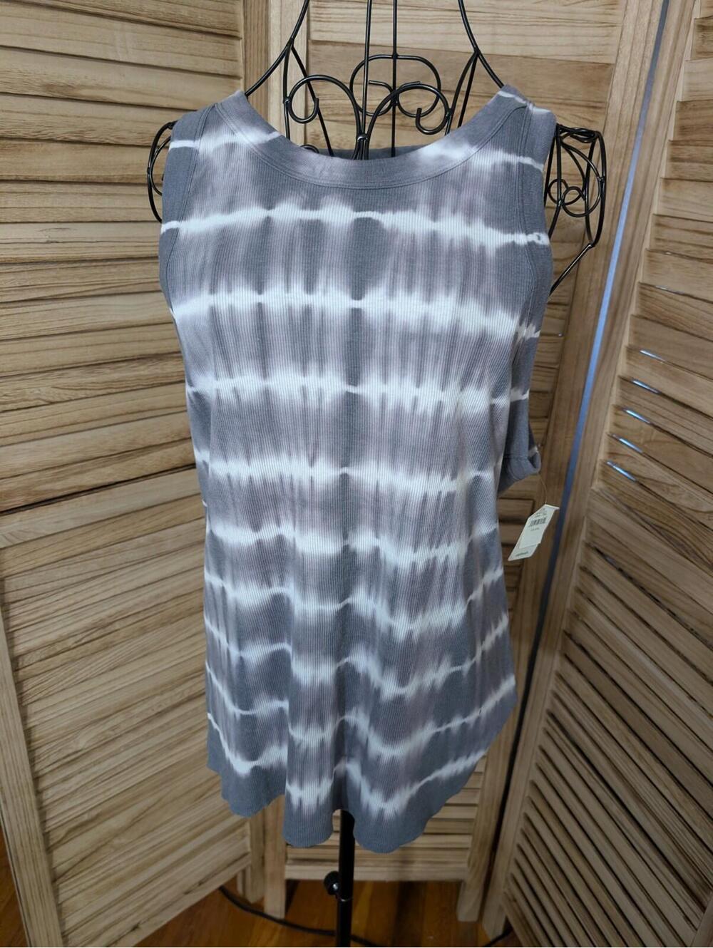 NWT Aerie Women's Tank Top Tie Dye Ribbed Tank Top XXL Gray And White